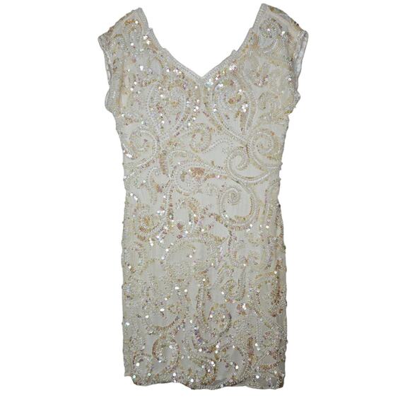 Vintage 80s Niteline 10 Cream White Fully Beaded Dress Silk Glam Bridal Formal - Picture 1 of 3